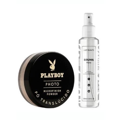 Kit Bruma Fixadora Matte Com Colageno 130ml Lady Beauty+ Pó Translúcido Microfinish Powder Playboy