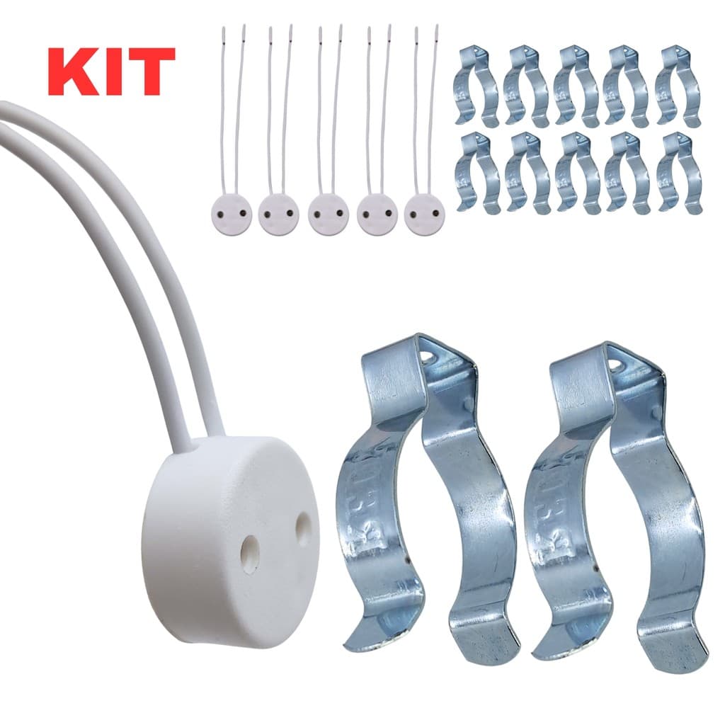 Kit 5 Soquetes para Lâmpada Tubular LED T8 Soquete G13 e 10 abraçadeiras