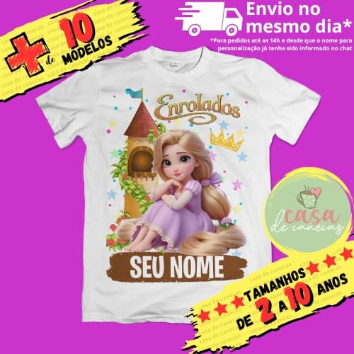 Camiseta Infantil Rapunzel Enrolados com nome (opcional)