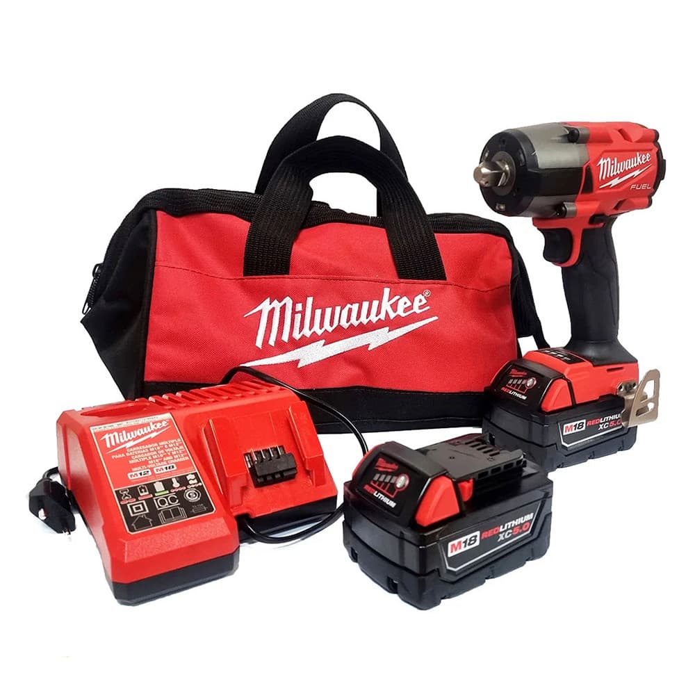 2962P-22KIT CHAVE DE IMPACTO 1/2" A BAT MILWAUKEE M18 FUEL SHUTOFF 745NM-C/ 02 BAT 5.0AH, CARR 220V, BOLSA + KIT SOQUETE