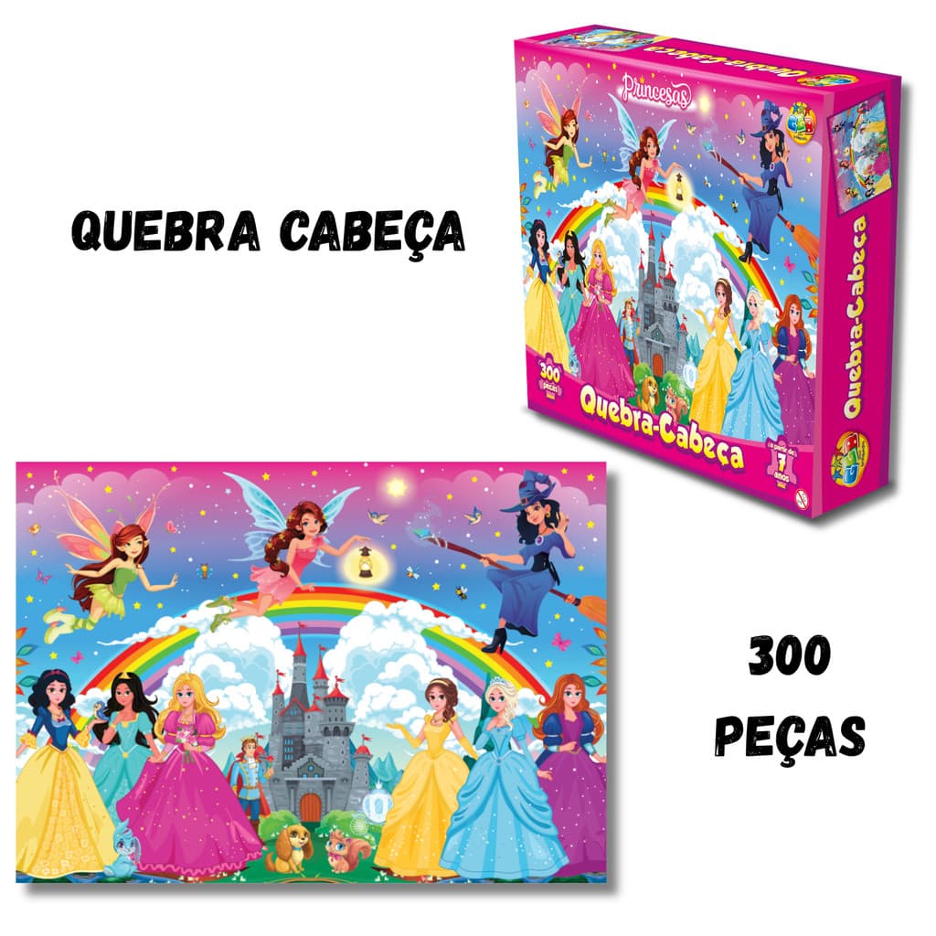 Quebra Cabeça Princesas com 300 Peças Infantil + 7 anos
