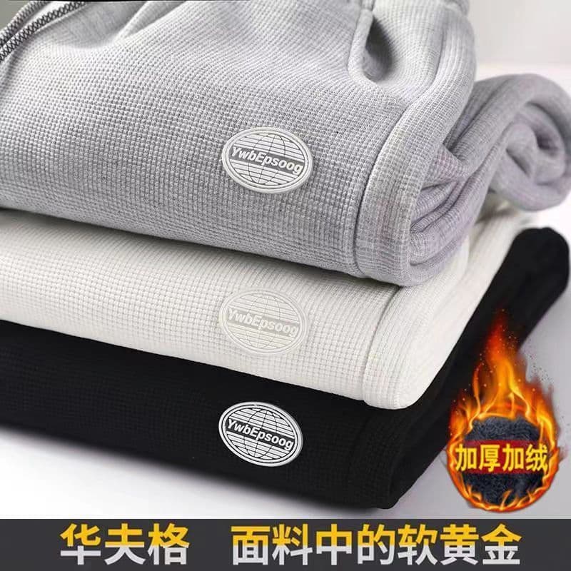 Calça de moletom Waffle pesada masculina primavera outono forro de lã Leggings soltas High-End cinza esportes calças cas