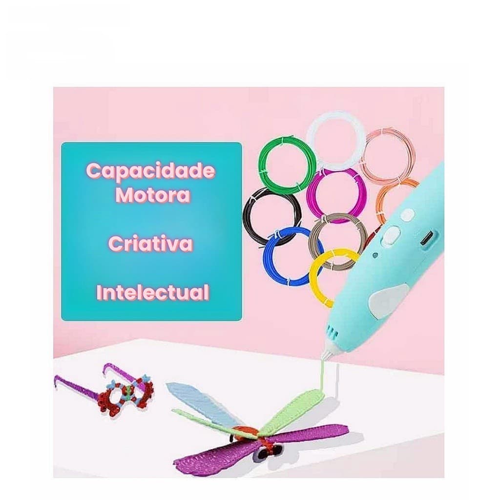 Caneta 3D Impressora Infantil Para Crianças, Pintura Desenho 3D DIY - Refil Filamento Plástico Seguro