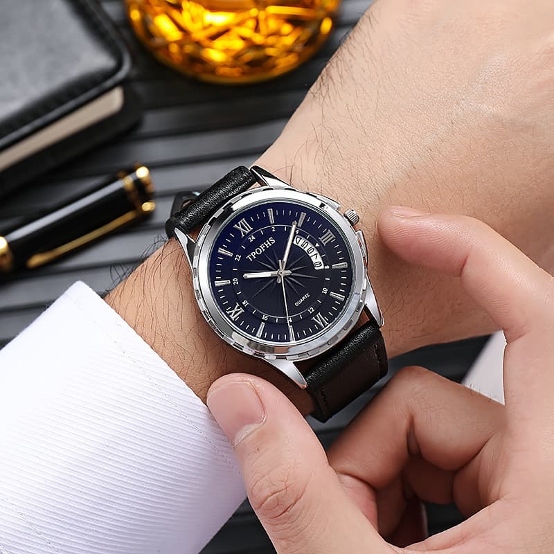 Moda masculina relógio impermeável Cross-Border cinto relógio masculino High-End calendário quartzo relógio masculino