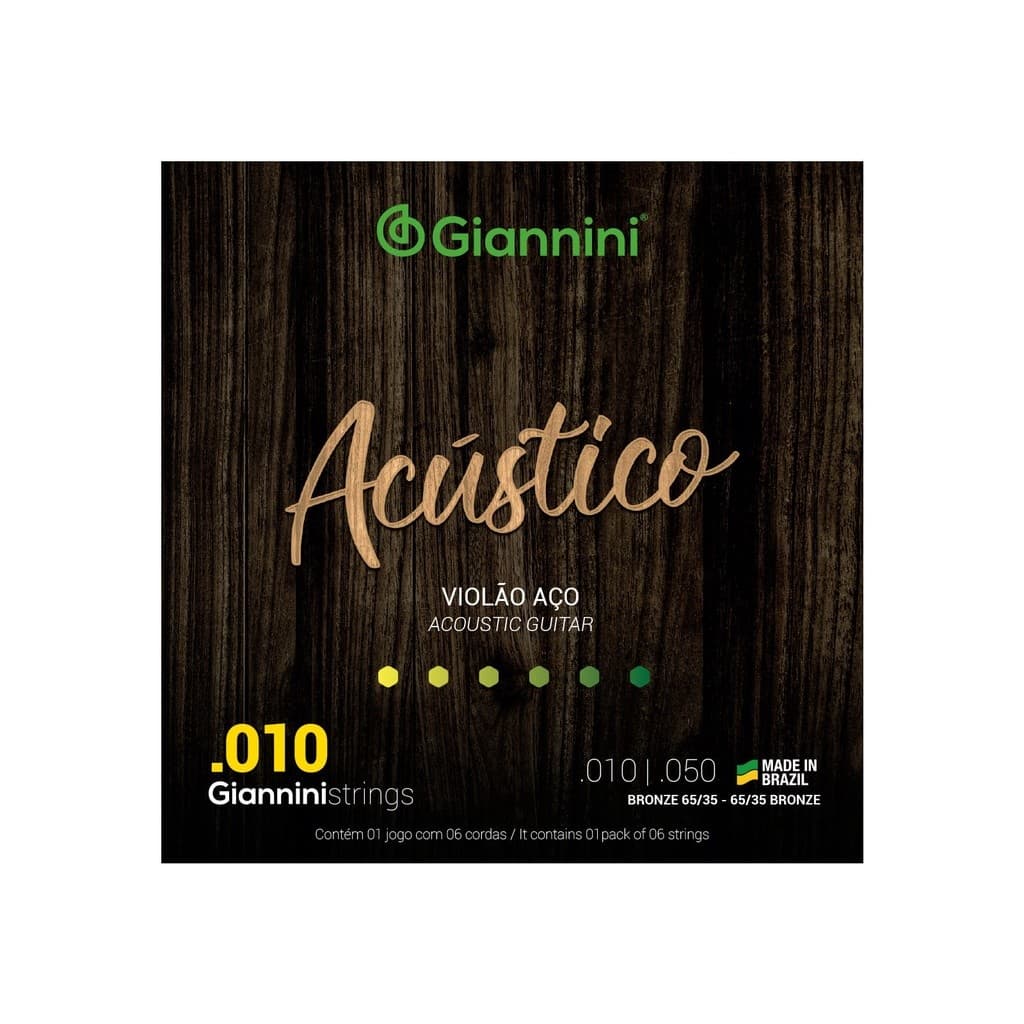 Encordoamento Aço Para Violão Giannini Corda 010 Acustico Bronze
