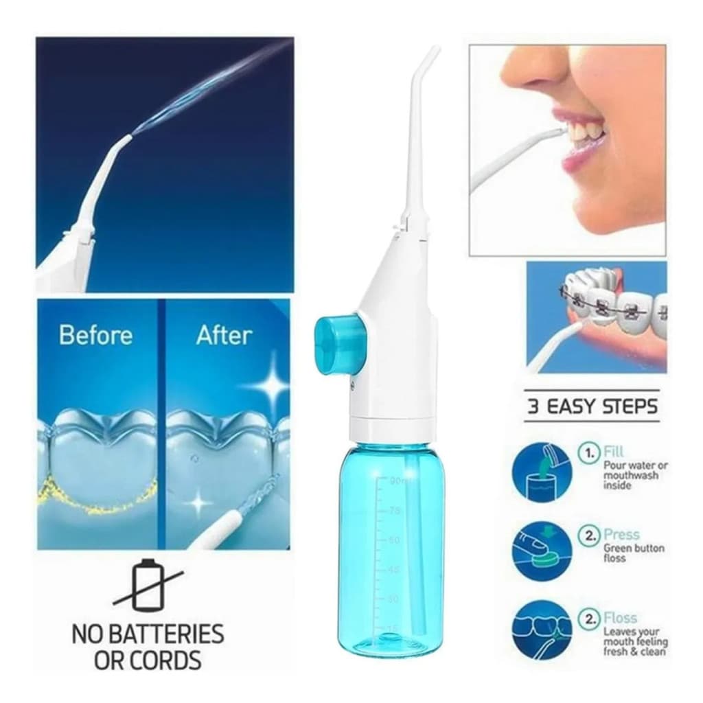 Irrigador Oral e Nasal 2 em 1 Portátil Limpeza Dental Profunda Para Dentes e Aparelho