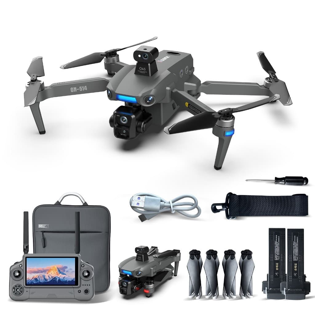Câmera 4K Ultra HD Gimbal 3 Eixos, Evitação de Obstáculos 360°, Controle com Tela, 2 Baterias + Bolsa de Transporte
