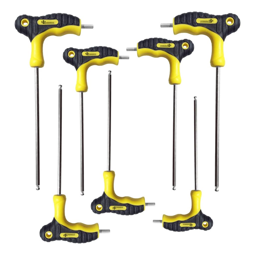 Kit Jogo Chave Hexagonal Allen Tipo T Com Cabo 7 Peças Amarelo