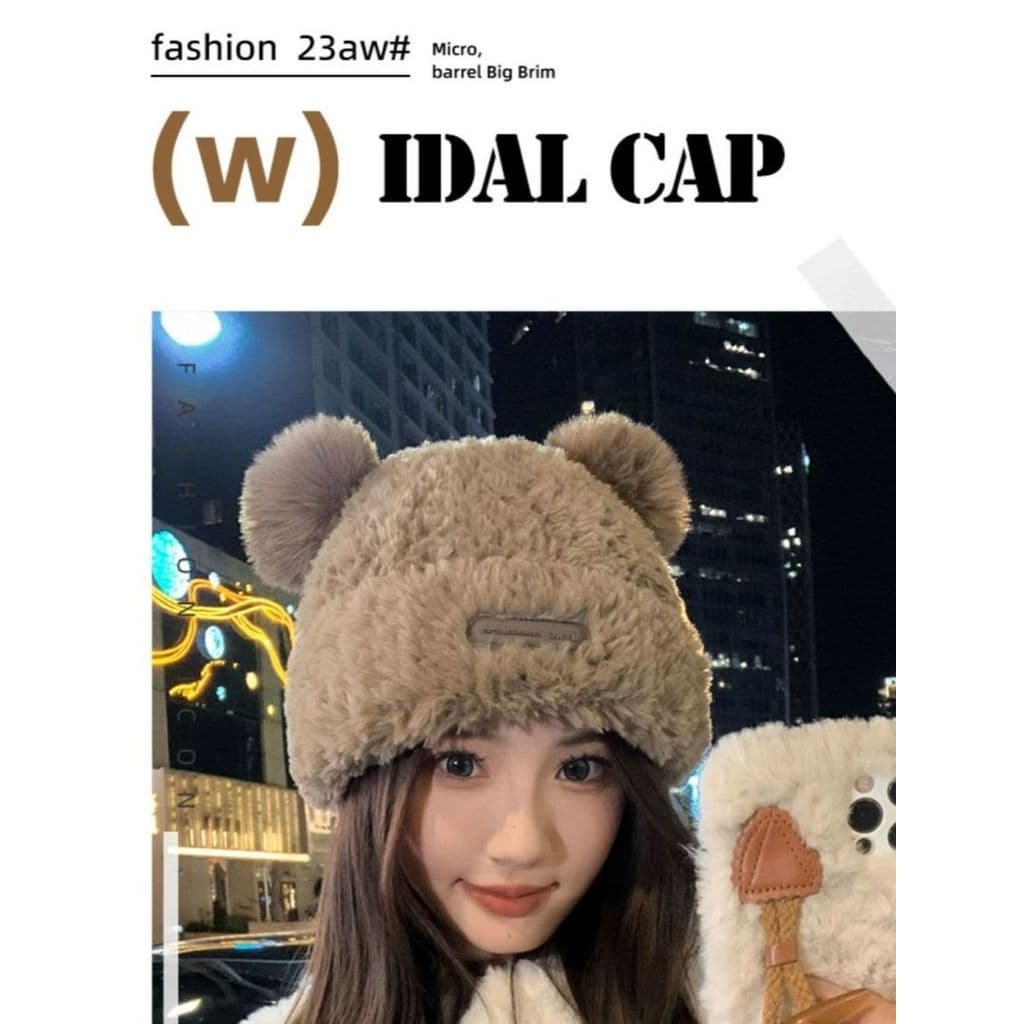 Bonito orelhas de urso chapéu de pelúcia feminino inverno engrossado quente proteção de orelha cabeça boné mostrando ros