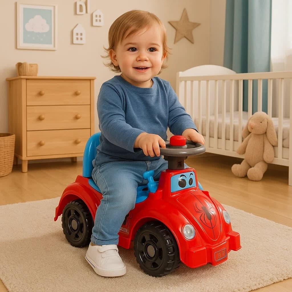 Carrinho Andador Infantil Motinha Empurra Triciclo Buzina Brinquedo Passeio Criança Presente