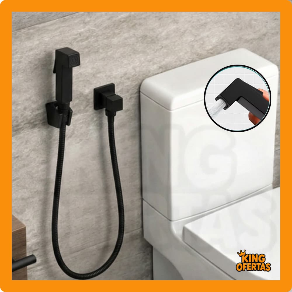 Ducha Higiênica Quadrada Black Luxo para Banheiro e Lavabo 1/4 Volta - Preto Fosco