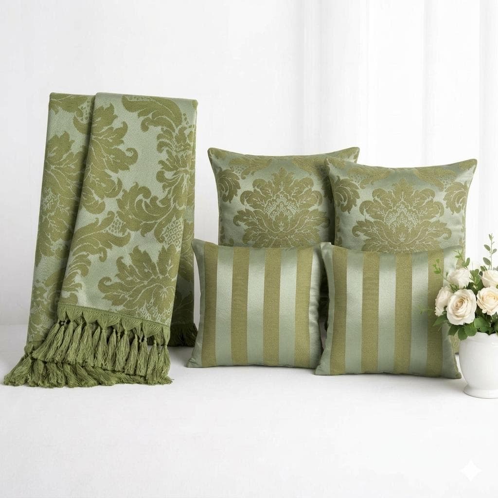 Kit 1 Manta Tecido Jacquard com 4 Capas de Almofada para Decoração Sofisticada