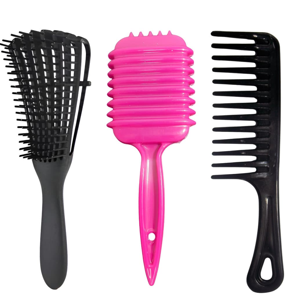 KIT 3 ESCOVA POLVO FITAGEM PENTÃO CABELOS CACHEADOS Profissional Pentão Cacheados Crespos
