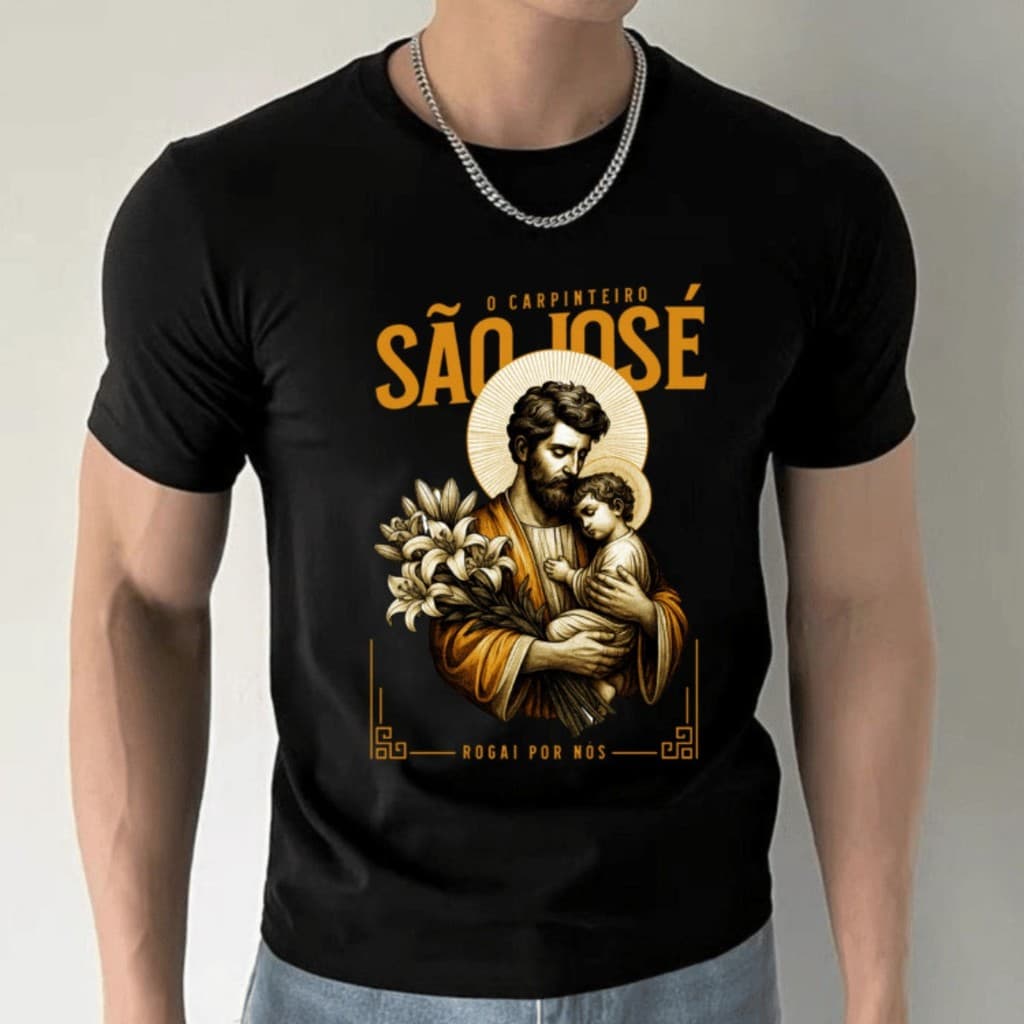 Camiseta São José Rogai Por Nós Unissex 100% Algodão
