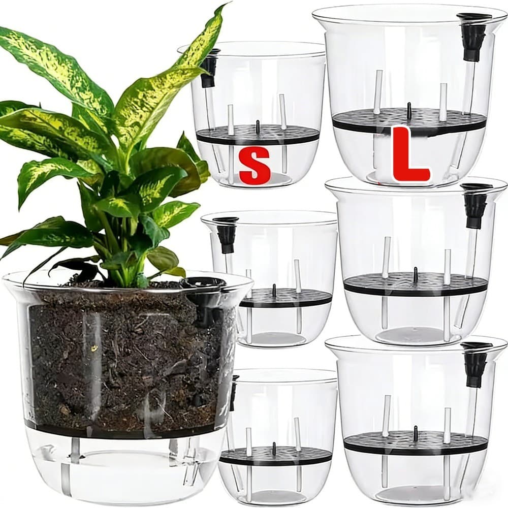 Vaso De Irrigação Automático Visual Transparente Hidropônico Auto Rega Plantador De Mudas Jardim Cultivo Sem Solo Com Co