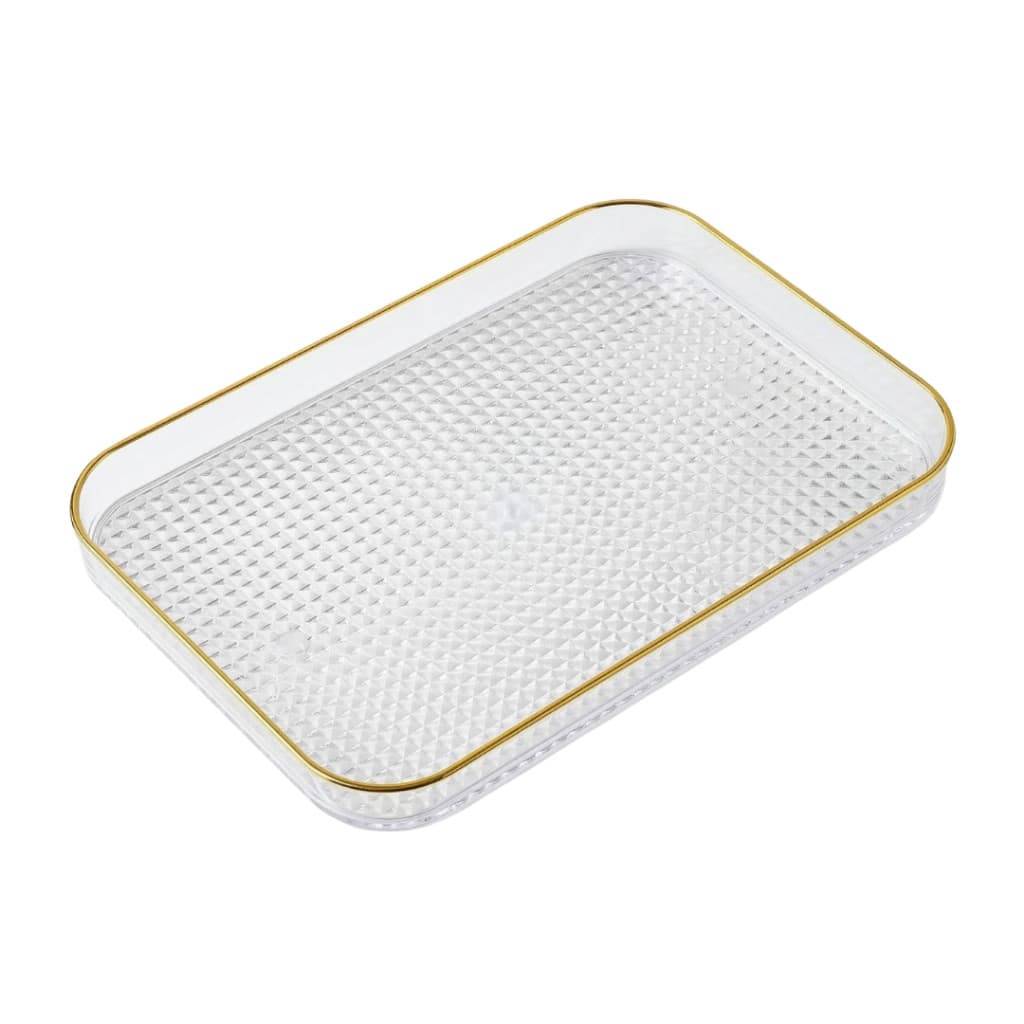 Bandeja Organizadora de Luxo Acrílico Cristal Borda Dourada para Bancada de Cozinha Lavabo Banheiro