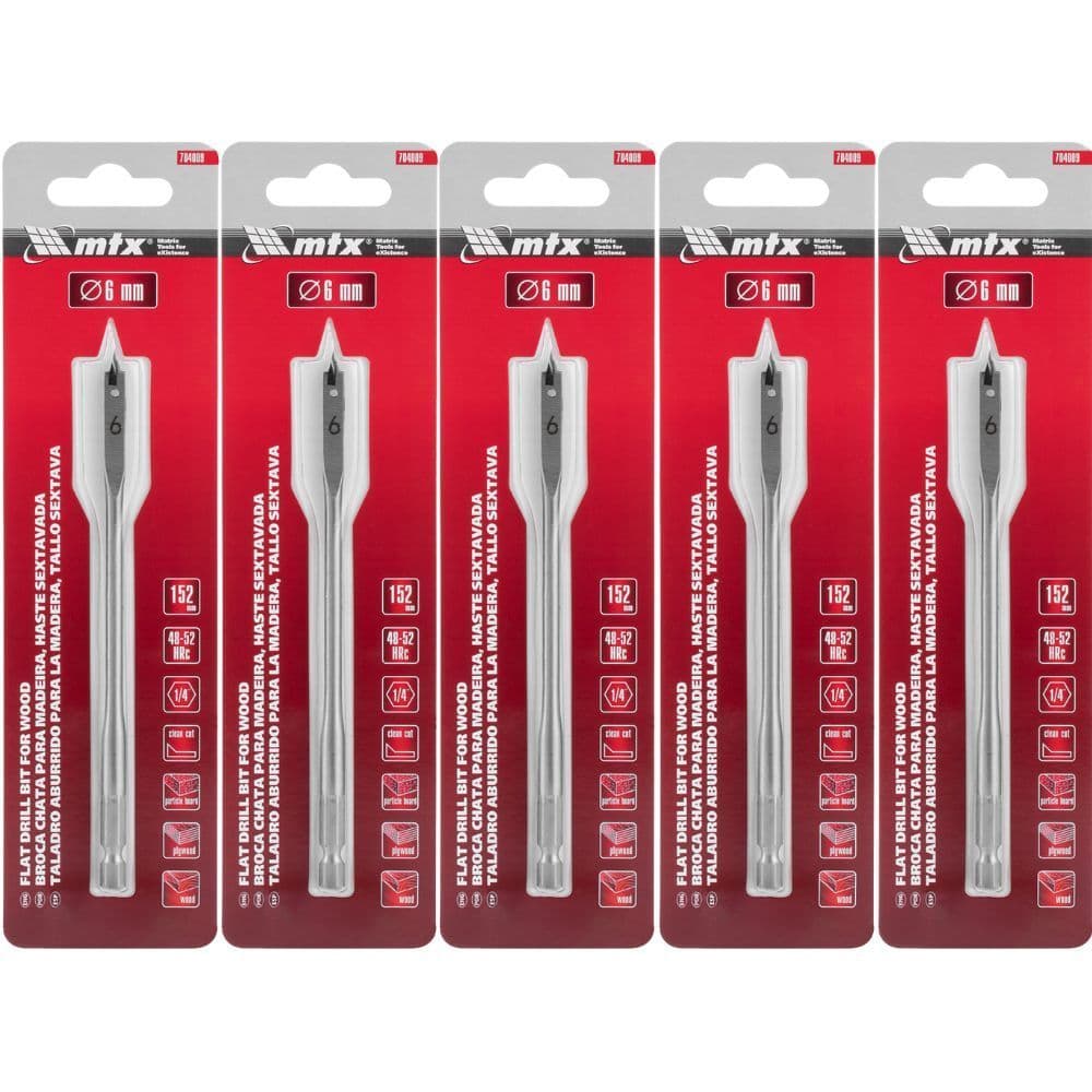 Kit De Brocas Chatas Para Madeira 6 mm 5 Peças Mtx