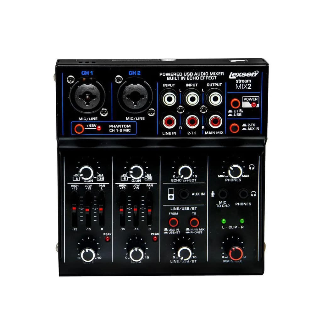 Mesa De Som 2 Canais Com Bluetooth USB Interface PC Phantom Power Lexsen Stream Mix 2