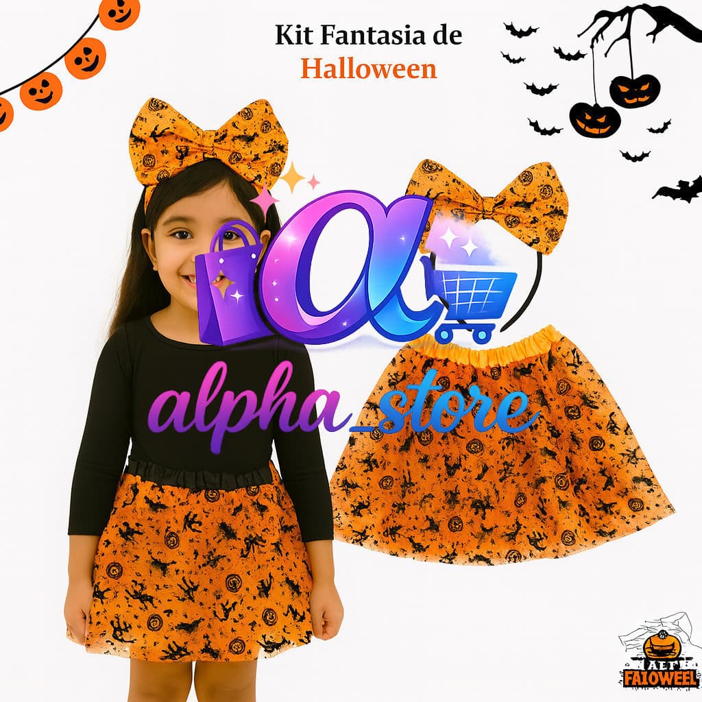 (V)Fantasia Infantil Halloween Laranja com Tiara e Saia 30cm – Bruxinhas e AbóborasYF8N