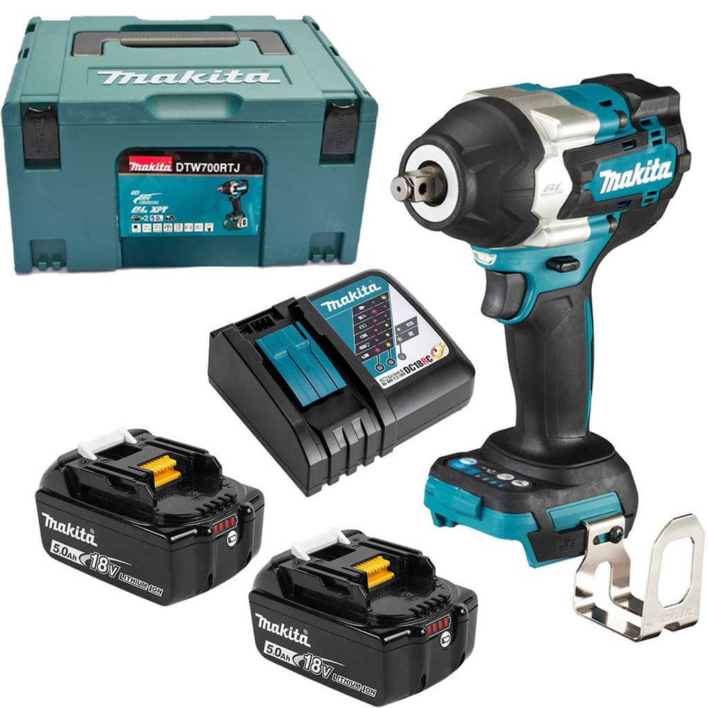 Chave de Impacto 1/2" a Bateria 18V LXT DTW700RTJ + 02 Baterias 18V 5Ah + Carregador de Bateria + Maleta Mak-Pac Makita