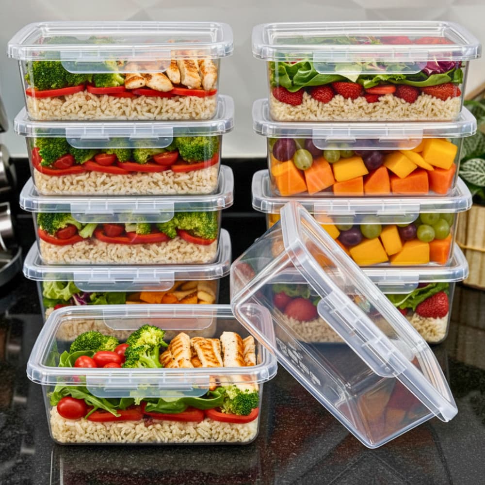 Kit Marmita conjunto Potes 800ml com Travas Laterais BPA FREE Alimentos Organizadores de Congelador