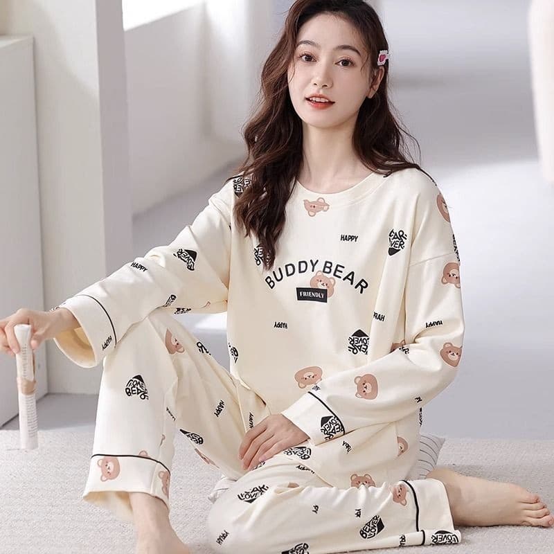 2024 pijamas femininos primavera outono calças de manga comprida dos desenhos animados doce exterior Wear Loungewear ter