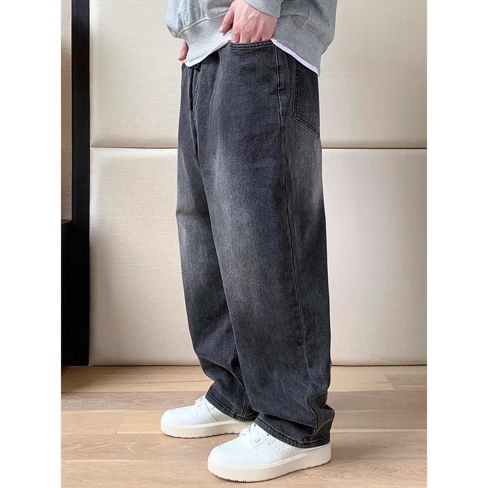 THE PANG Street Wear Plus Size Masculino Primavera Outono Solto Calças Jeans Retas Fatty Plus Fat Plus Calças Grandes Ma