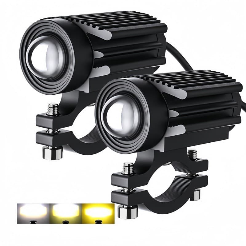 Par Farol Milha Moto Led Auxiliar 3 Cores 6000LM, Alto Brilho, À Prova d'Água, Fácil Instalação