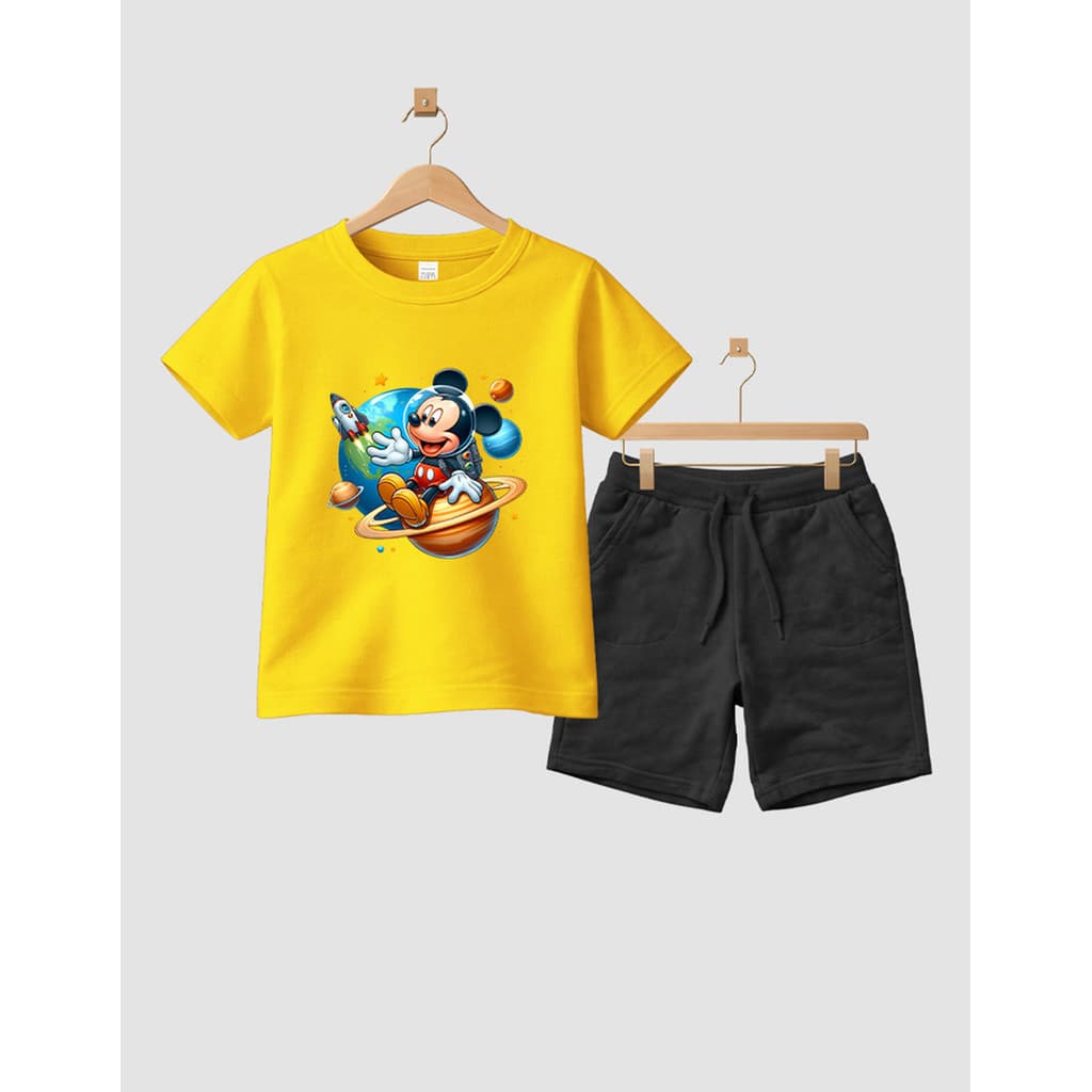 Camiseta Short Conjunto Infantil Planeta Mikey Em Algodão Conjunto De Bermuda Juvenil Conjunto De Bermuda Juvenil