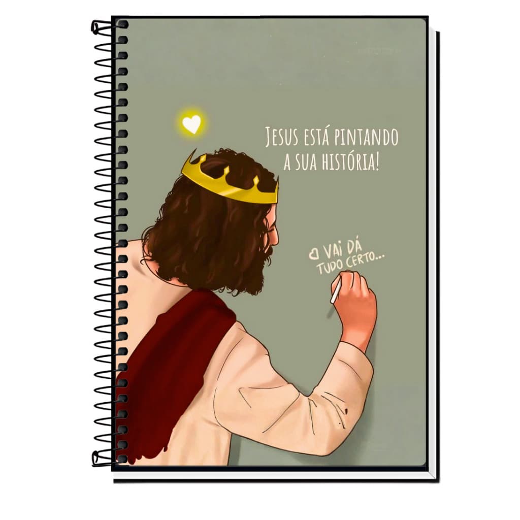 Caderno Escolar Cristão Jesus com Versículos Bíblicos Caderno Escolar Capa Dura