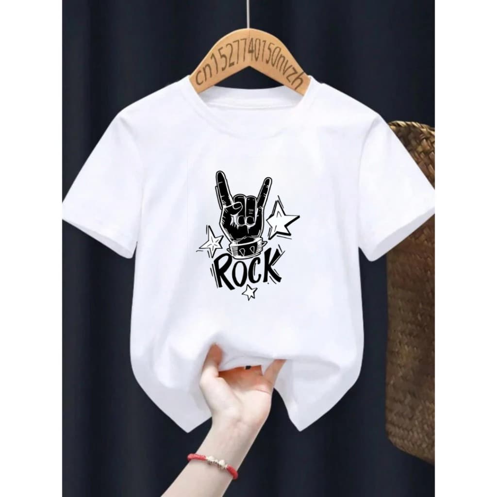 Camiseta Infantil Juvenil Unissex ́  Rock Banda Rock In Roll dedo 100% Algodão
