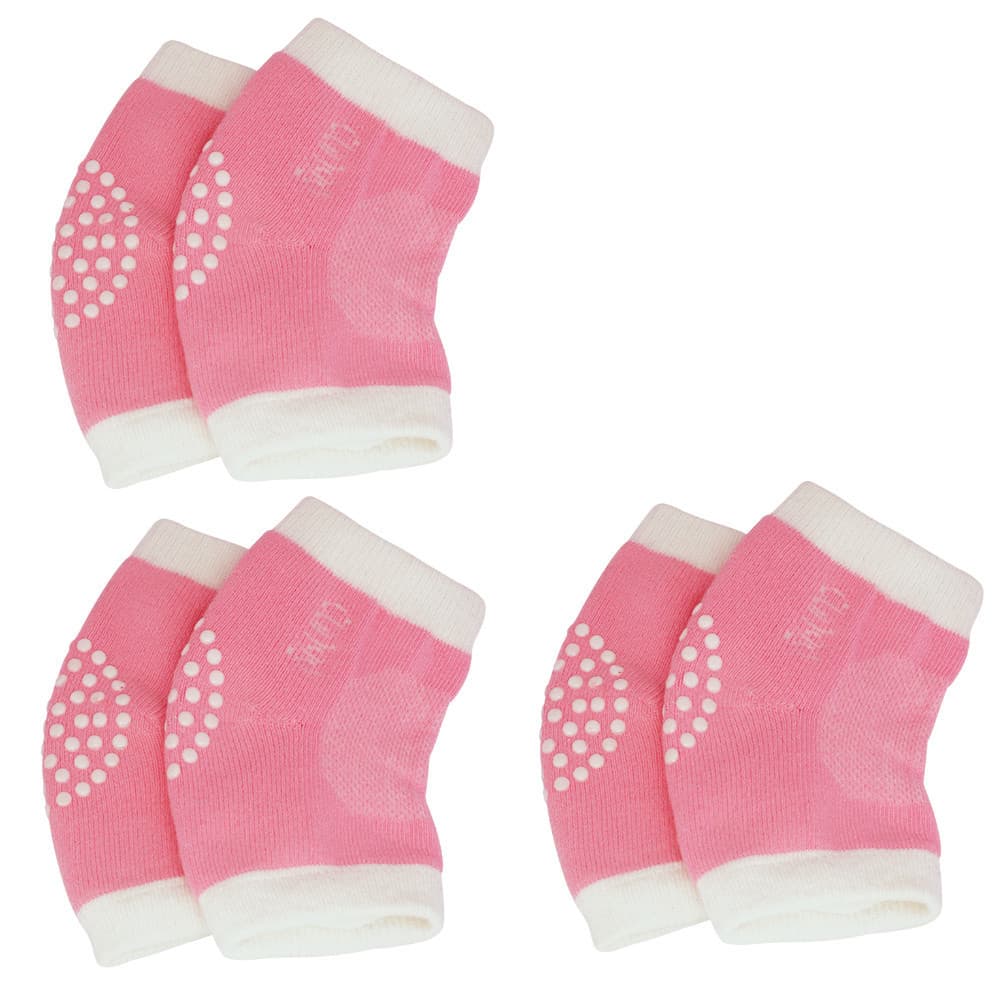 3 Pares de Joelheiras Infantil Antiderrapante Clingo Rosa/Branco - Joelho Segurança em Cada Passo