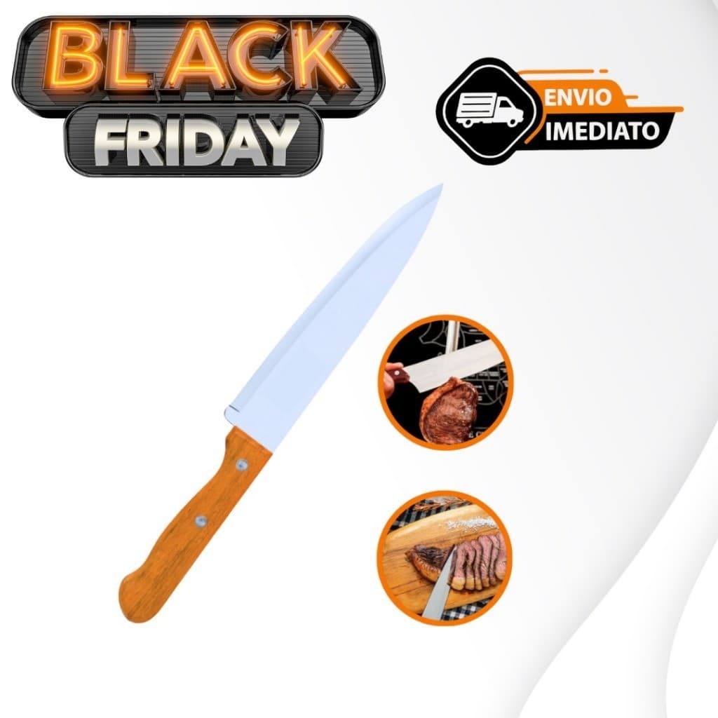 Faca De Cozinha Inox Profissional 7 Do Chef Cabo Madeira 30CM