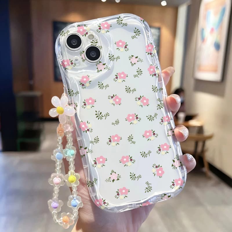 Cura Flores Rosa Com Pulseira Caso De Telefone Para Xiaomi 15T 14T 14 13 13T 12 Pro Mi 11 Lite Poco F7 C85 C71 M7 Onda 3