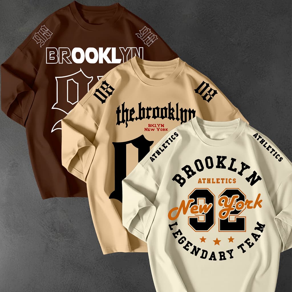 Kit 3 Camisetão Oversized Brooklyn NYC 100% Algodão Premium Estampa Urbana Gringa Moda Streetwear