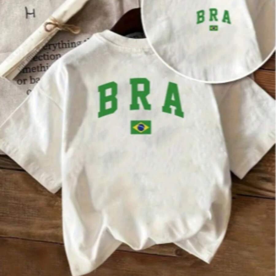 Camiseta Brasil Copa 2026 Estampa BRA Unissex Feminina Verão