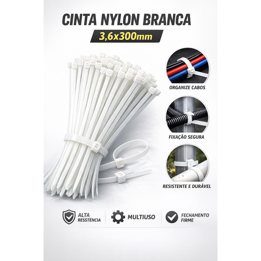 CINTA NYLON/ENFORCA GATO/ LACRE 3,6X300MM BRANCO 200un