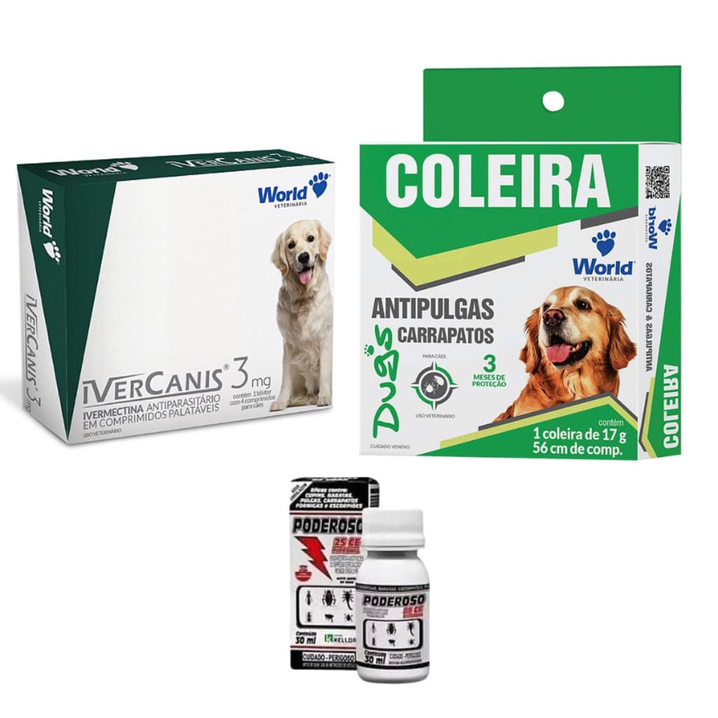 Kit Completo remedio contra pulgas carrapatos piolho parasitas