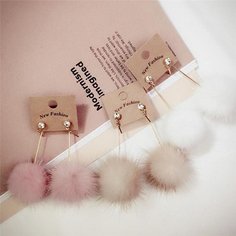 Finegoodwell5 Bola De Pele Macia Pompom Brincos Longos Em Forma De Gotas Femininos Pinos De Orelha Jóias BELLE