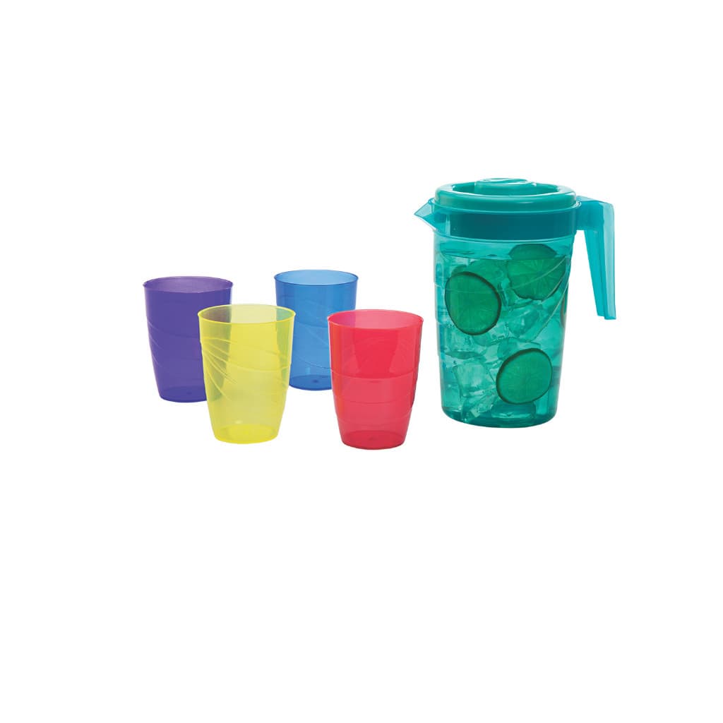 Conjunto Jarra 2L + 4 Copos Coloridos em Plástico ( 25099 )