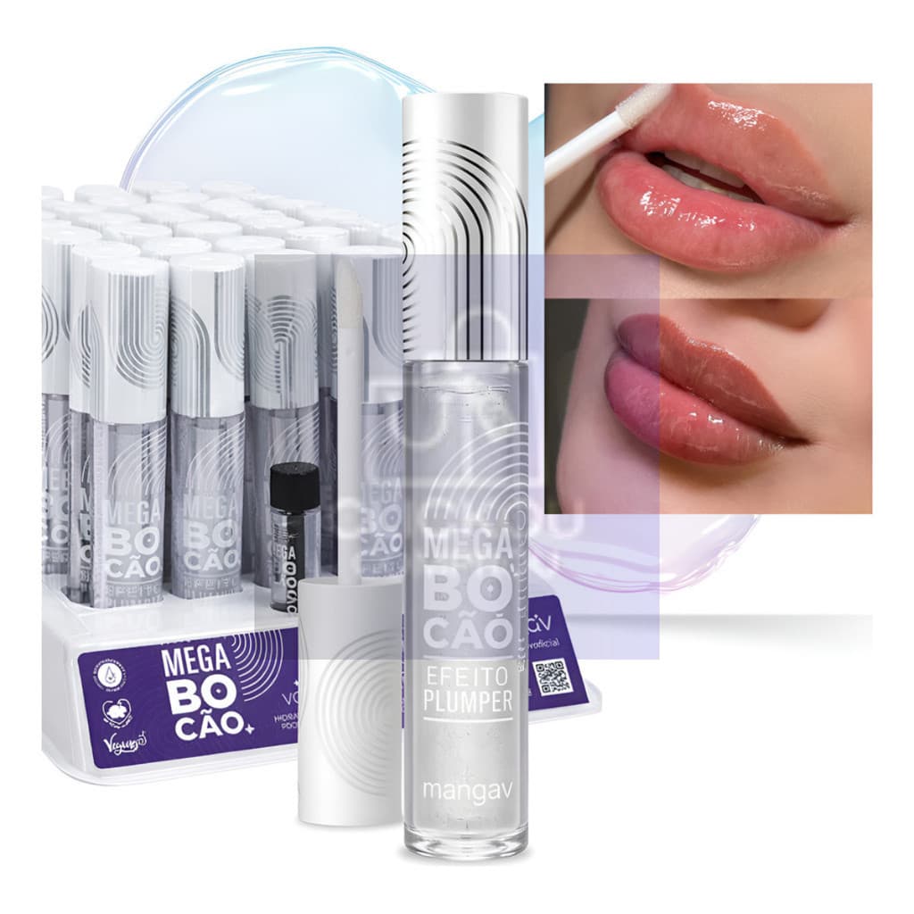 Gloss Labial Mega Bocão Mahav Efeito Plumper Volume Imediato Hidratação Intensa e Brilho Espelhado Duradouro