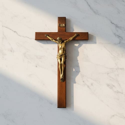 Crucifixo De Parede Marmore Com Madeira Cruz 32cm Bronze