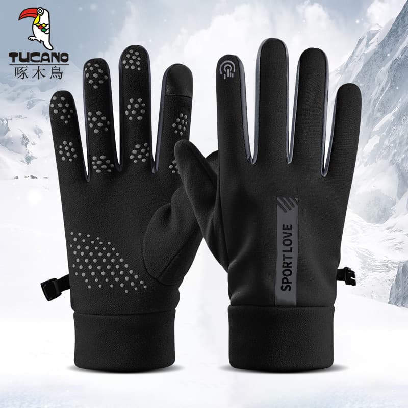 Luvas masculinas inverno quente à prova de vento forro de lã esportes inverno ciclismo esportes antiderrapante tela sens