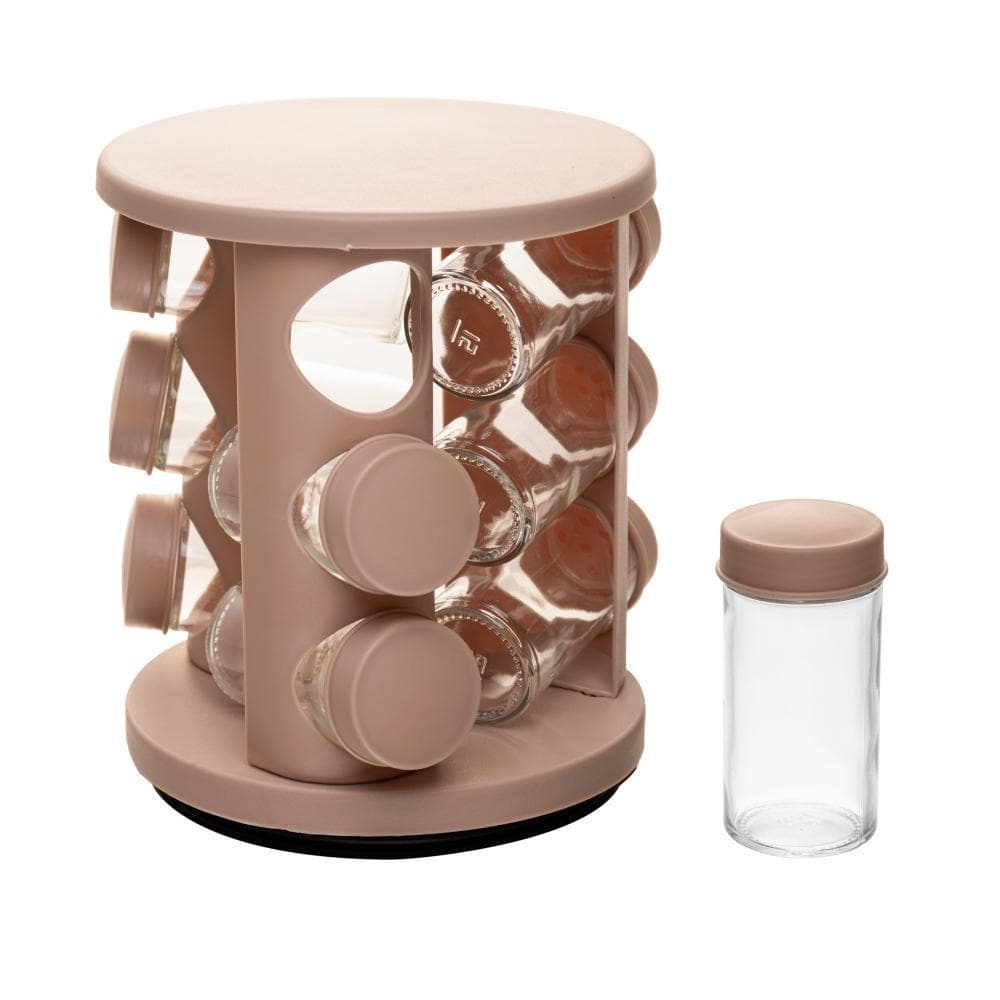 Conjunto 9 Porta Temperos com Suporte Lyor Bege Vidro
