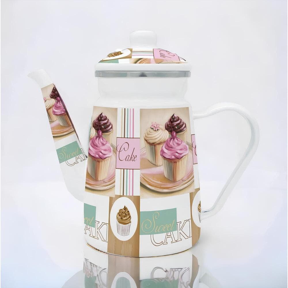 Bule Esmaltado Vintage 1,2L Cake | Chá e Café Fogão Indução, Gás ou Elétrico