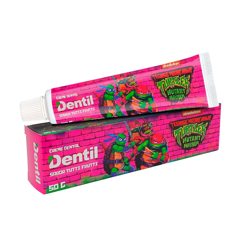 Creme Dental Infantil Tartarugas Ninjas Com Flúor e Cálcio 50g Dentil Kids Pasta de dente