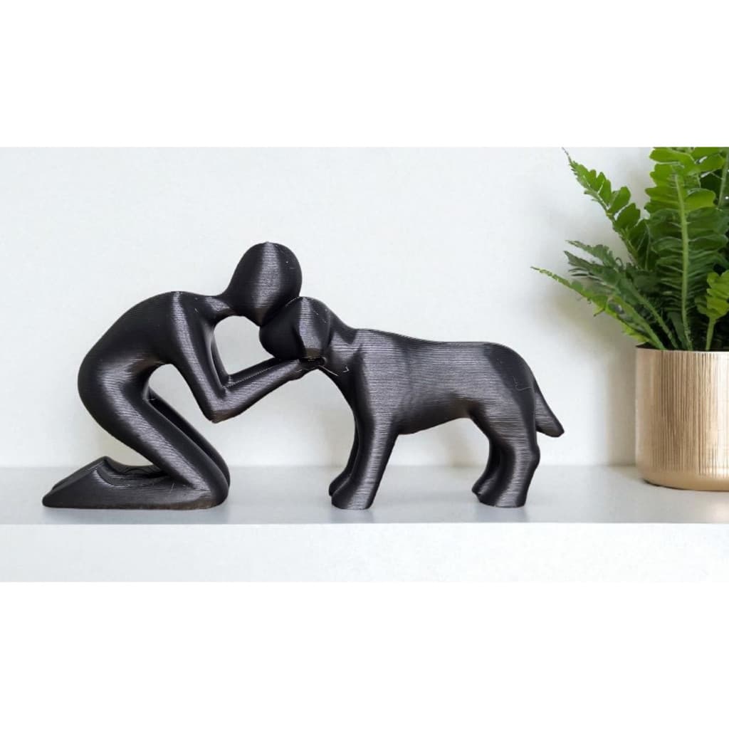 Escultura Homem e Cachorro Amor de 4 Patas homem ajoelhado e cachorro - amor de pet - enfeite