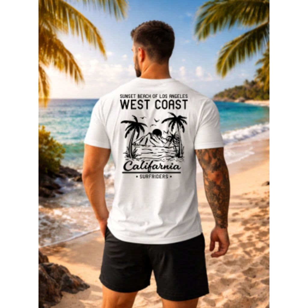 Camiseta Masculina Básica Algodão Estampa West Coast California Verão Casual Streetwear Algodao Confortavel Moda