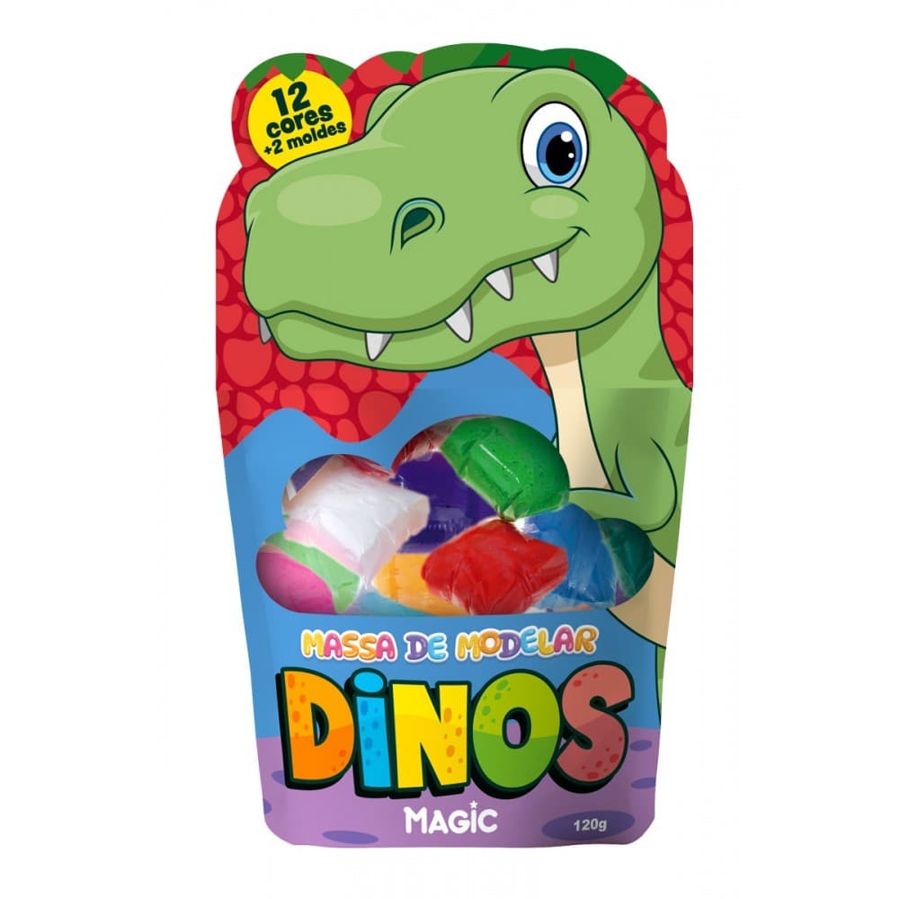 Massa de Modelar 120g com 12 Cores e 2 Moldes - Dinos