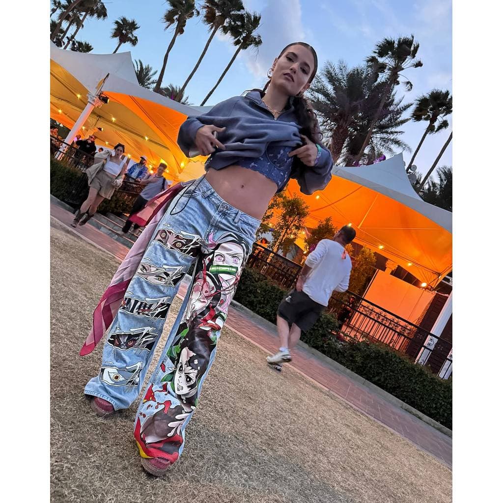 Y2k Anime Solto Na Moda Desenhado À Mão Impresso Novas Calças Hip Hop Retro Harajuku Street Wear Neutro Casual Jeans